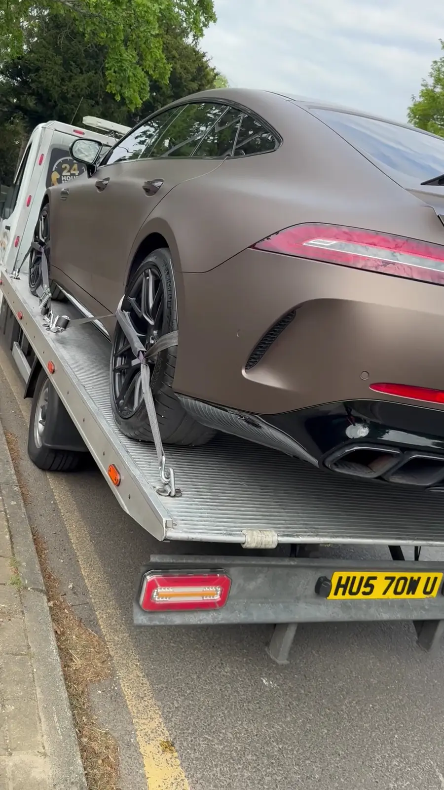 Mercedes-AMG GT four-door on a HUS TOW flatbed